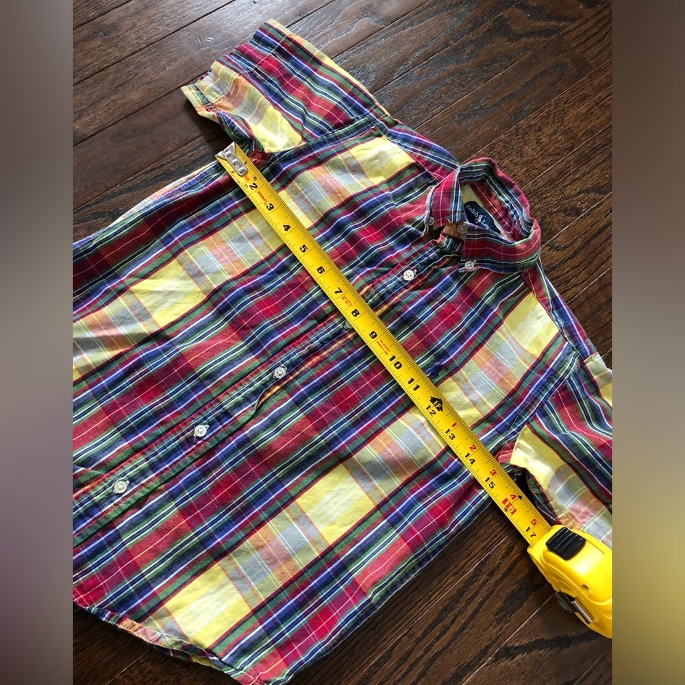 Ralph Lauren Boys 6 Yellow/Red/Blue Plaid Short-Sleeved Cotton Button-Down Shirt - Picture 7 of 8